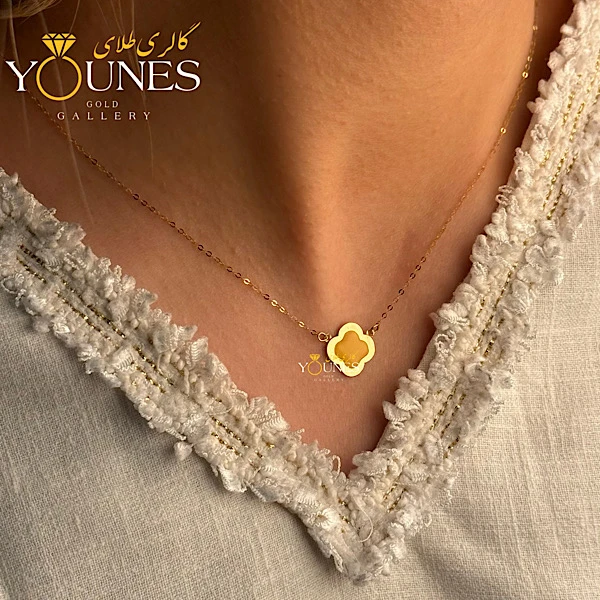 گردنبند میناکاری ونکلیف خردلی طلا